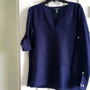Ralph Lauren linen blouse,  Size M, navy blue